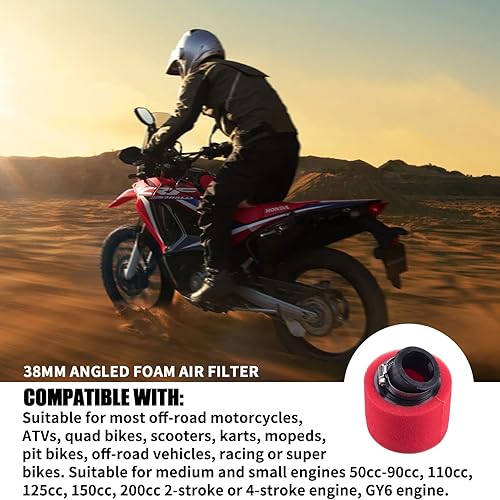 Miniatura 6 de Cápsula de filtro de aire de espuma en ángulo de 1.496 pulgadas, se aplica a 50 cc, 70 cc, 90 cc, 110 cc, 125 cc, 150 cc, GY6, motocicleta, ATV,