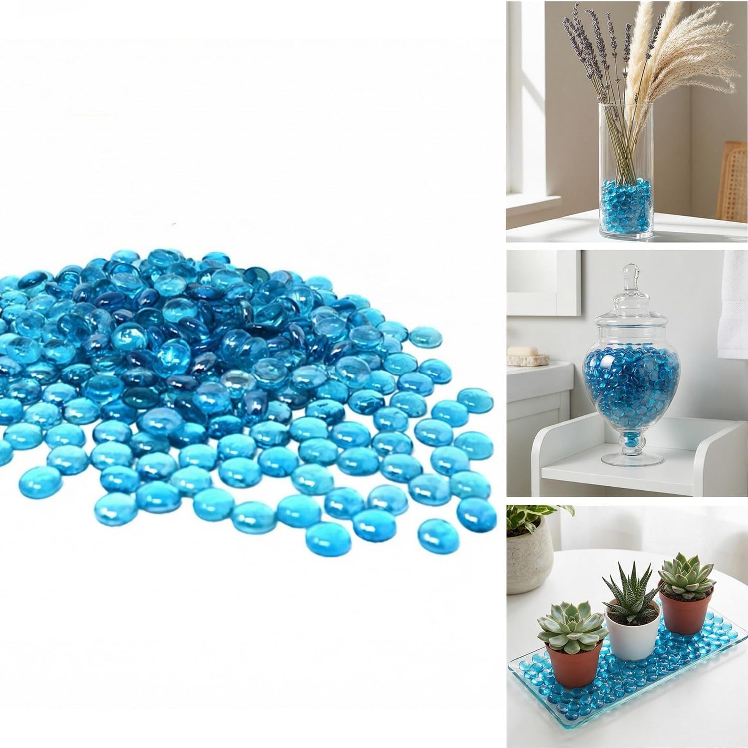 TSY TOOL 1000 Pcs (4.5kg) Flat Glass Marbles Ocean Blue Color, Glass, Gems, Pebbles, Stones, Marbles, Vase Filler Accents, Crafting, Aquarium, Decor