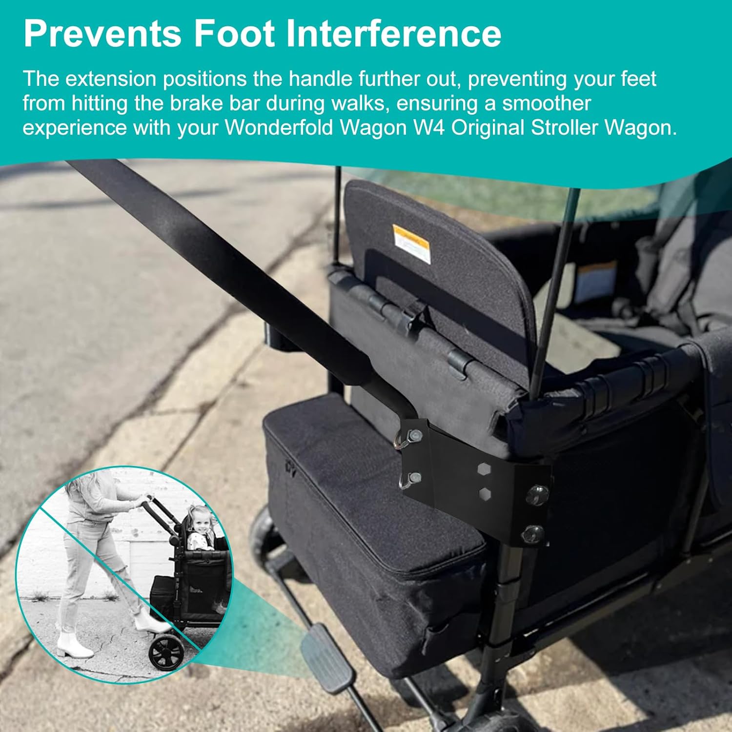 Baby Stroller Accessory – Ergonomic Handlebar Extension Compatible with Original W4 Stroller Wagon, Enhances Comfort, Maneuverability & Storage, Prevents Foot Interference, Secure & Easy Installation
