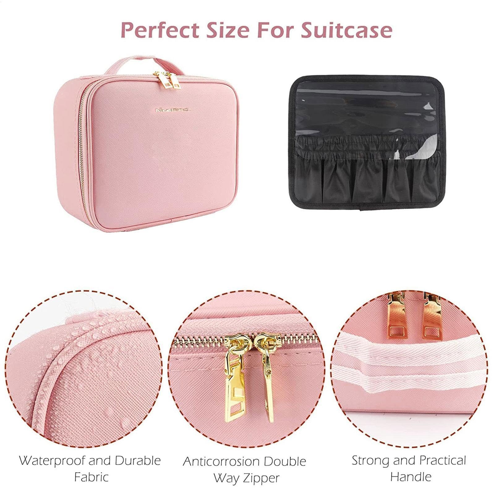 Astuccio per il trucco con specchio | Astuccio per il trucco | illuminato a LED a 3 colori | Borsa organizer da viaggio in pelle PU, regalo di compleanno borsa per il trucco