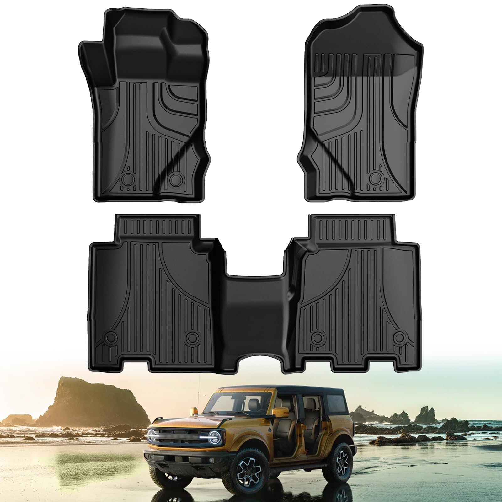 Floor Mats for Ford Bronco 4-Door 2021-2024 TPE Automotive Floor Mats All Weather Protection Mat Include Front and Rear Row Liner Black(Not for Bronco Sport or 2dr Model)