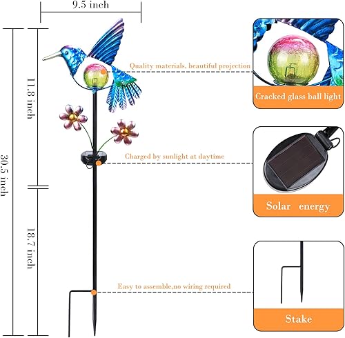 Miniatura 2 de Afirst - Lámparas solares decorativas con poste para el jardín, lámparas impermeables para exteriores, de colibrí, luces LED cálidas, luces de