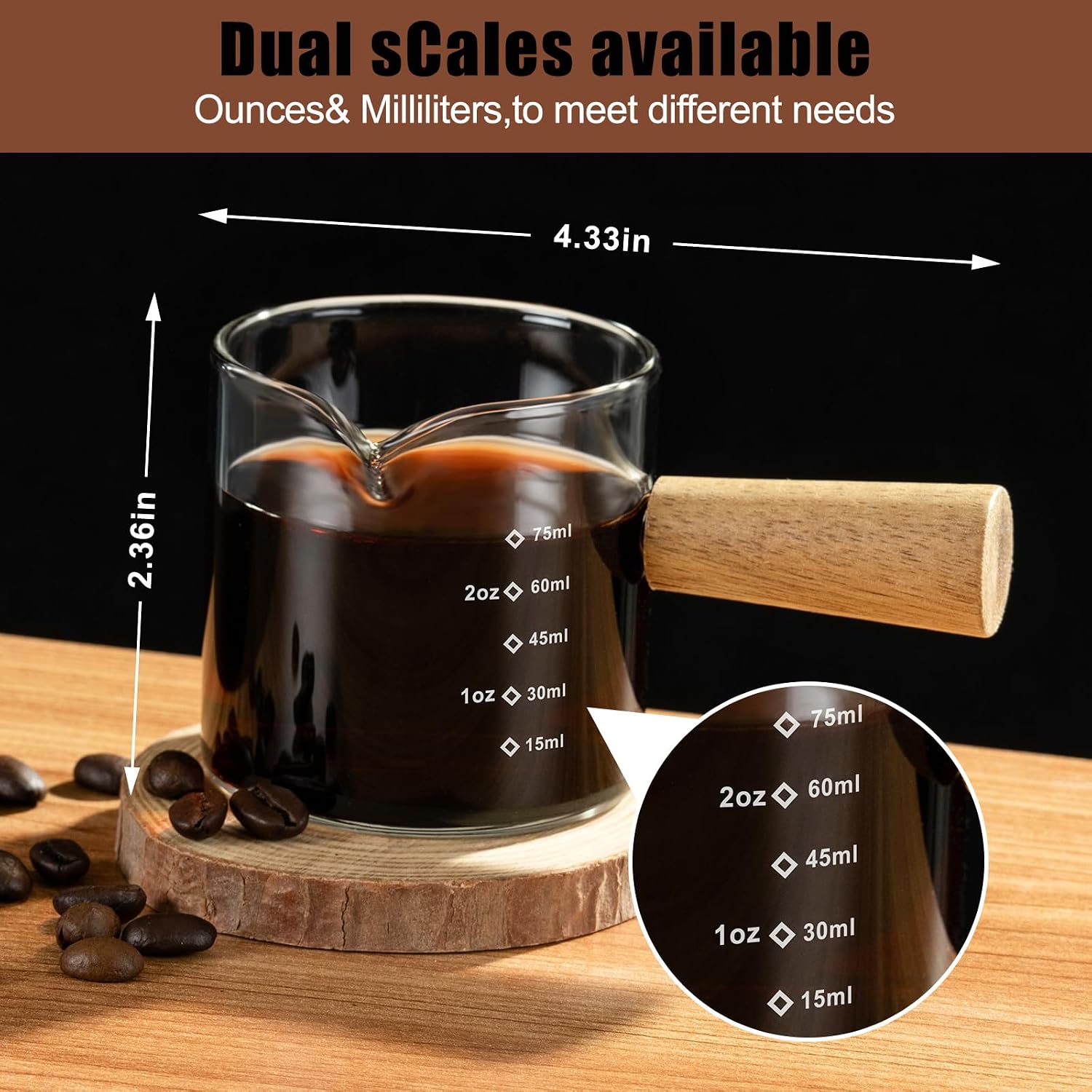 Espresso Cups Set of 2,3OZ V-Shaped Mouth Espresso Shot Glass