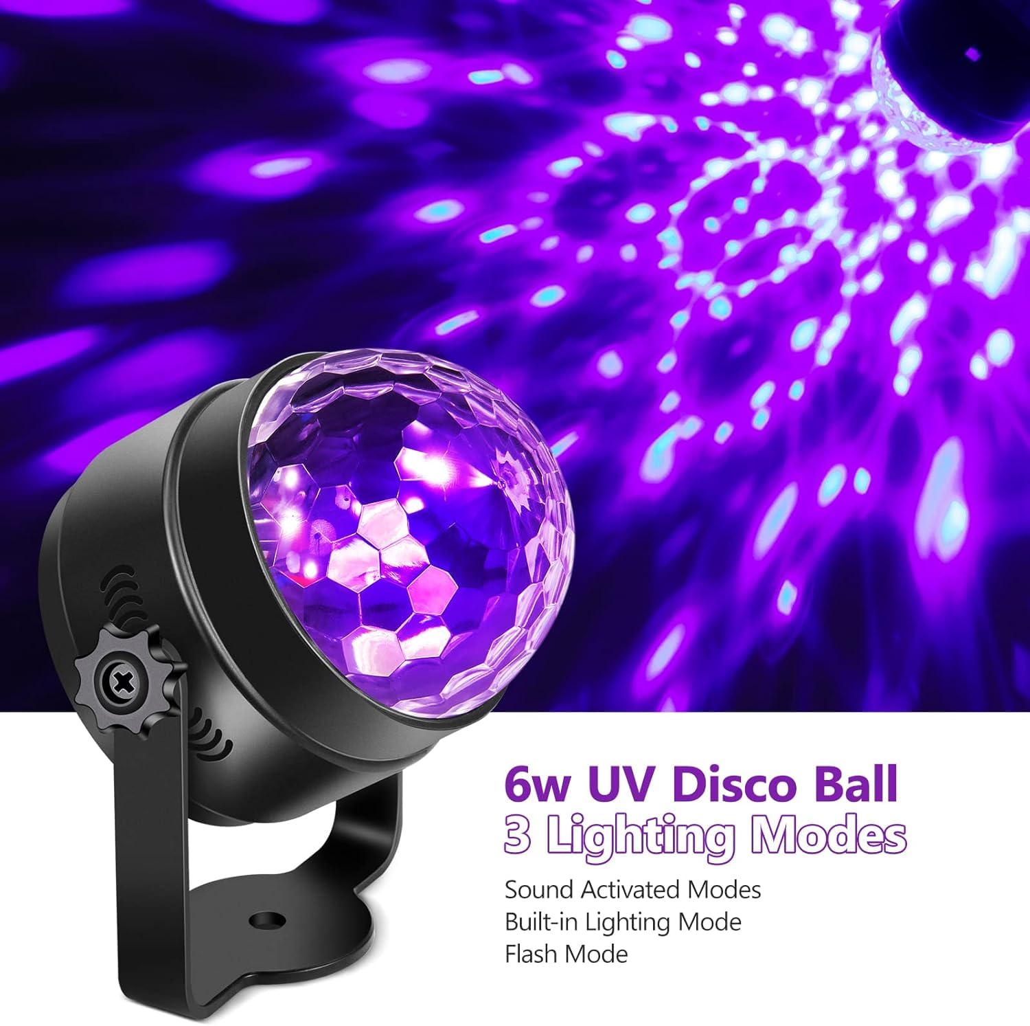 UV Black Lights for Glow Party, 6W Disco Ball Remote Control DJ Stage Lights 7 Lighting Modes Sound Activated Strobe Light for Xmas Party Pub Wedding Club Show,2 Pack