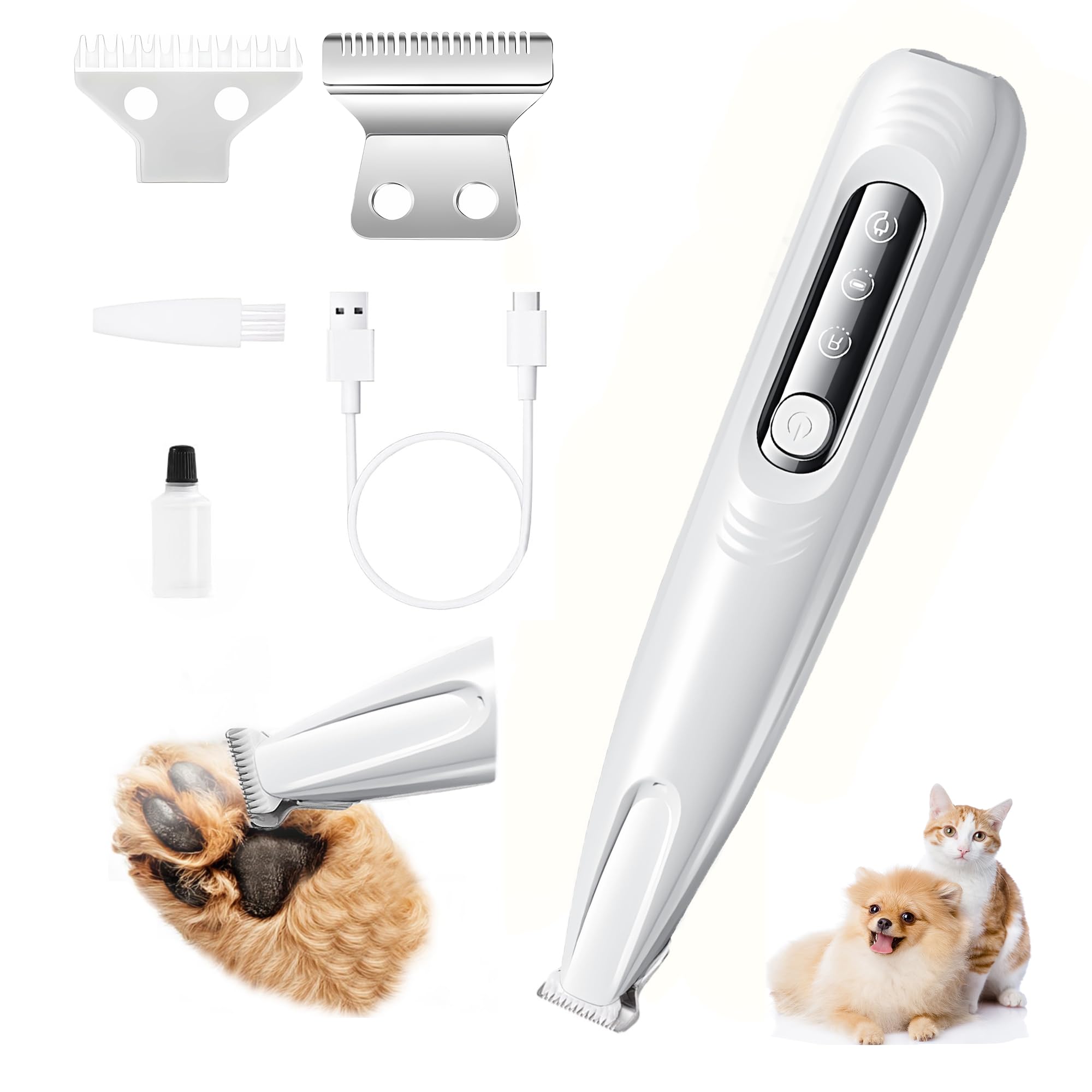Pet Dog Cat Paw Trimmer Hair Shaver Grooming Clippers Grooming Kit with LED Light Waterproof Rechargeable Paw Trimmer Clippers Shaver Razor for Dogs Cats Paws Eyes Ears Face
