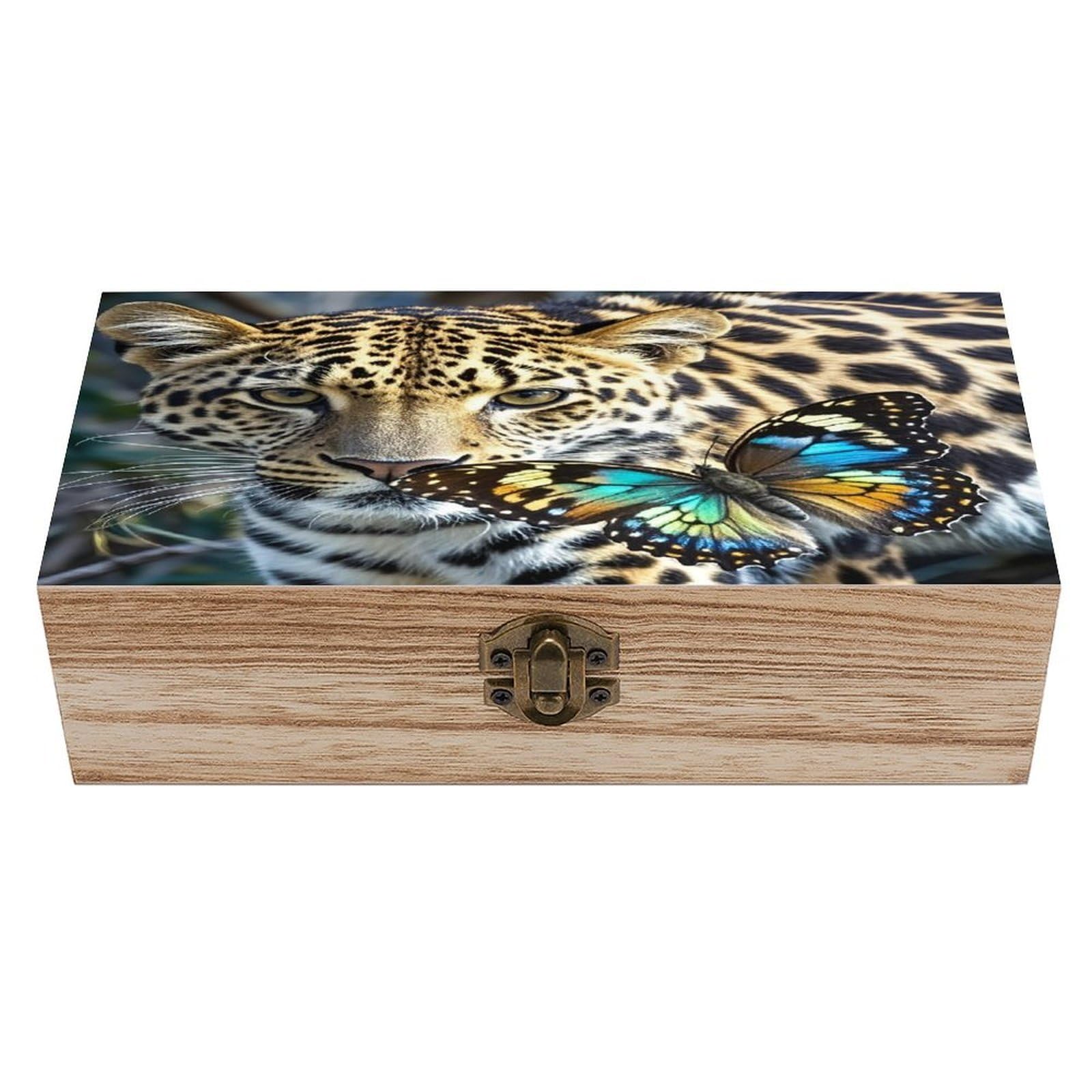 FekiLoot Leopard And Butterfly Wooden Storage Box Exquisite Wood Keepsake Box Vintage Wooden Gift Jewelry Case for Crafts And Photo Storage Boxes