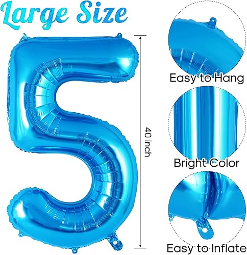 Miniatura 3 de Globo azul del número 5 de 40 pulgadas, globos grandes de aluminio con helio, globos gigantes de Mylar número 5 para decoración de fiesta de
