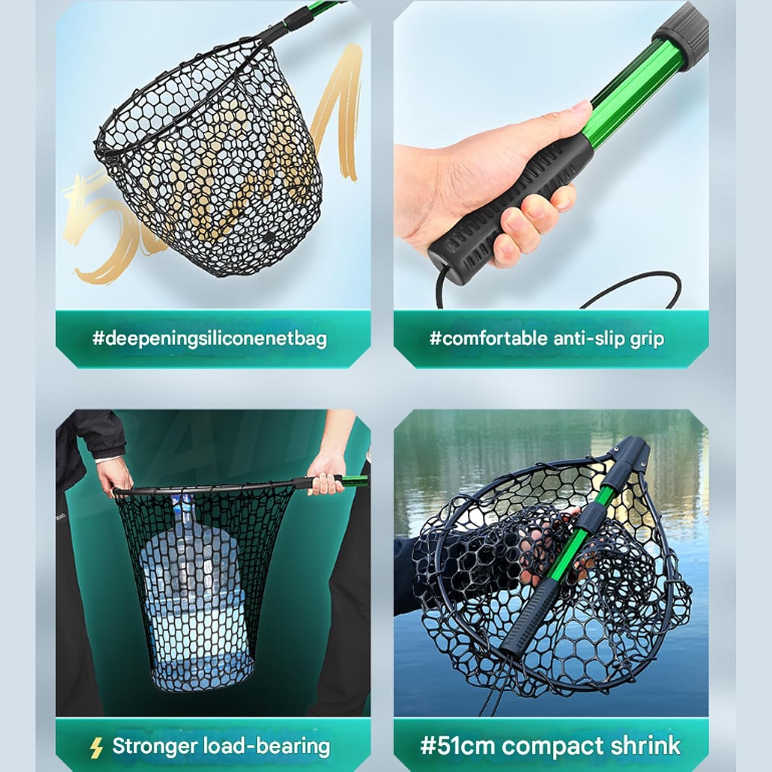 Foldable Telescopic Fishing Landing Net Aluminum Rod Soft Meshes for Professional Angling Portables Fishing Net with Ergonomic Handle