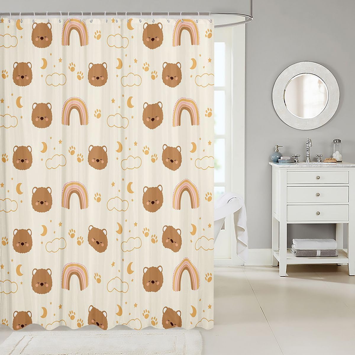 Feelyou Cartoon Bear Shower Curtain for Bathroom Decor Cute Animal for kids Bath Curtain for Stalls Bathtubs Lovely Kids Rainbows Bathroom Accessories Waterproof Polyester Fabric with 12 Hooks 72"x84"