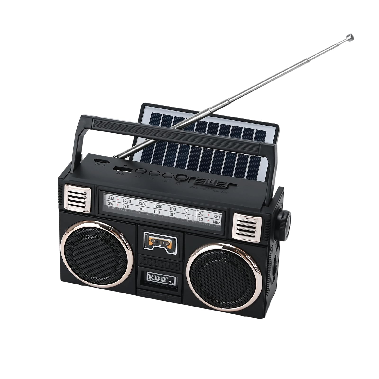 Radio FM AM SW Portable avec Bluetooth, Panneau Solaire et Lampe Torche, Lecteur MP3 USB/TF, Batterie Rechargeable - Radio numérique à Batterie pour la Maison et l'extérieur Noir (Classique, Noir)
