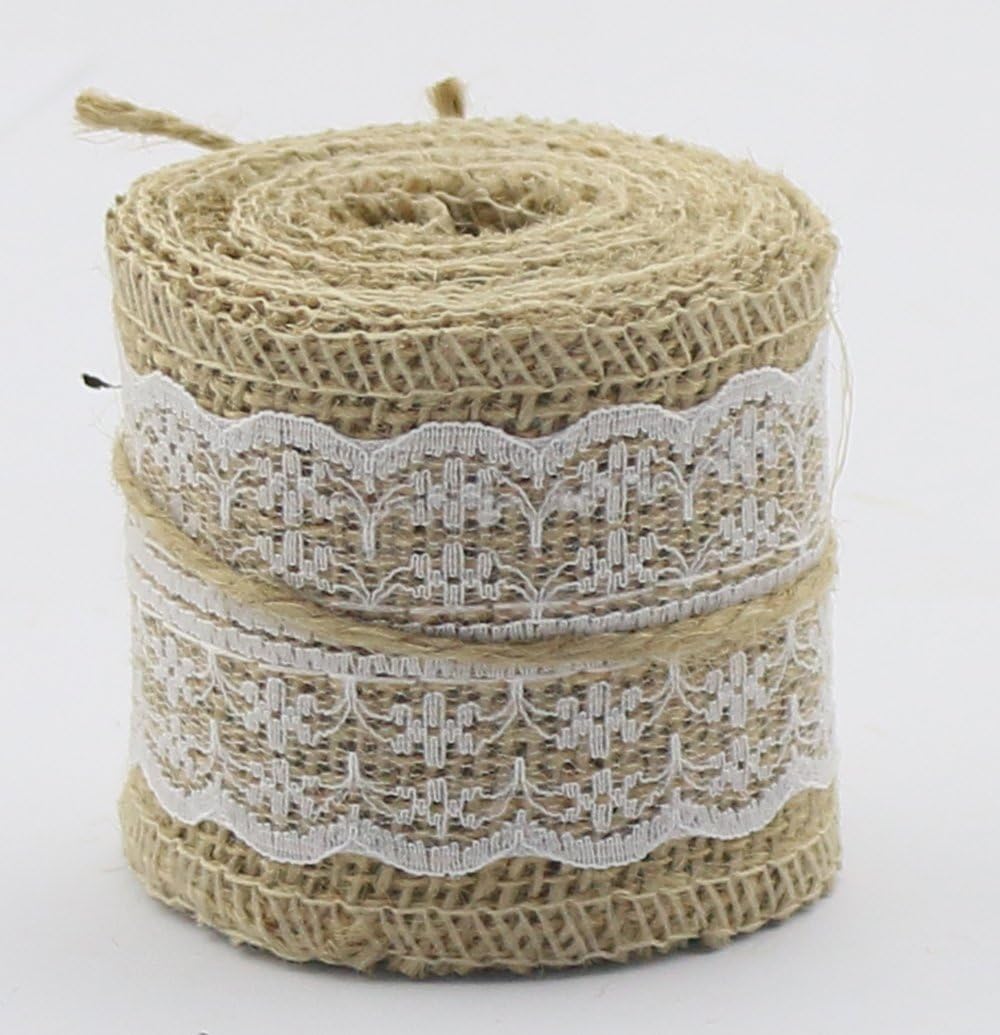Jute Burlap Rolls Ribbon with White Lace Idea for Burlap Bows Burlap Wreaths Crafts and Rustic Decor image 2