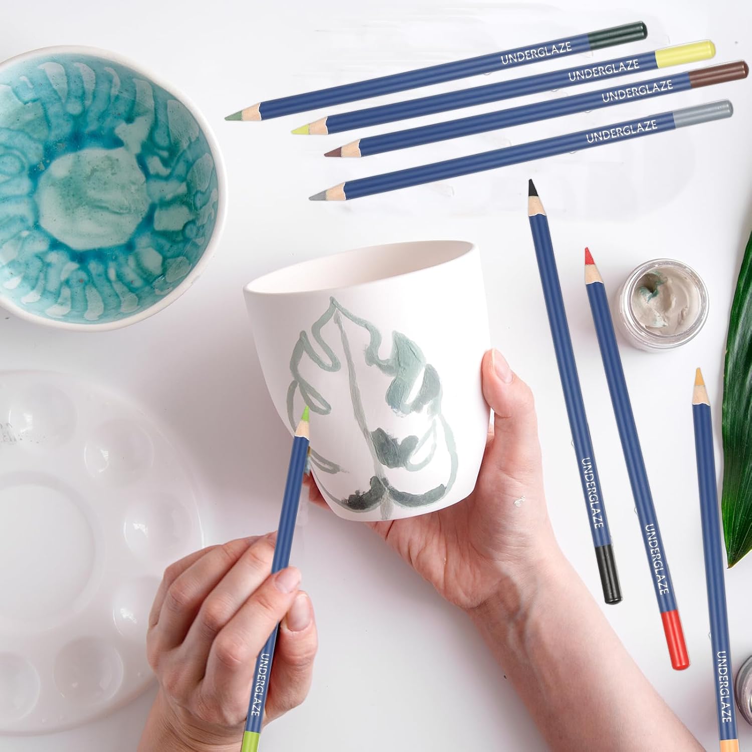 gisgfim 10Pcs Underglaze Pencils Water-Based Underglaze Pencil Set Under Glaze Ceramic Pencils Ceramic Colored Pencil Include Pen Case, Eraser and Sharpener Pottery Decorating Tools for Art Creation