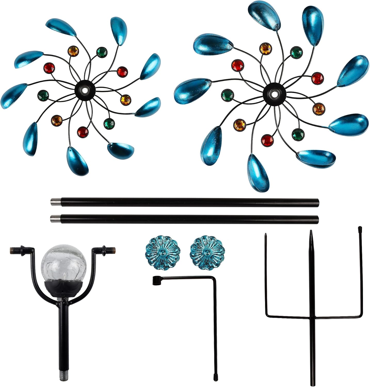 Glintoper Solar Wind Spinner, Outdoor Metal Stake Yard Spinners, Jewel Cup Garden Wind Catcher Windmill for Mom, Color Changing Glass Ball, Mothers Day Ideal Gifts, Dual Direction for Patio Lawn Yard : Patio, Lawn & Garden