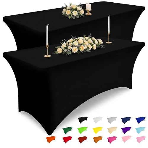 Smiry 2 Pack Spandex Table Cloth 6FT, Elastic Fitted Black