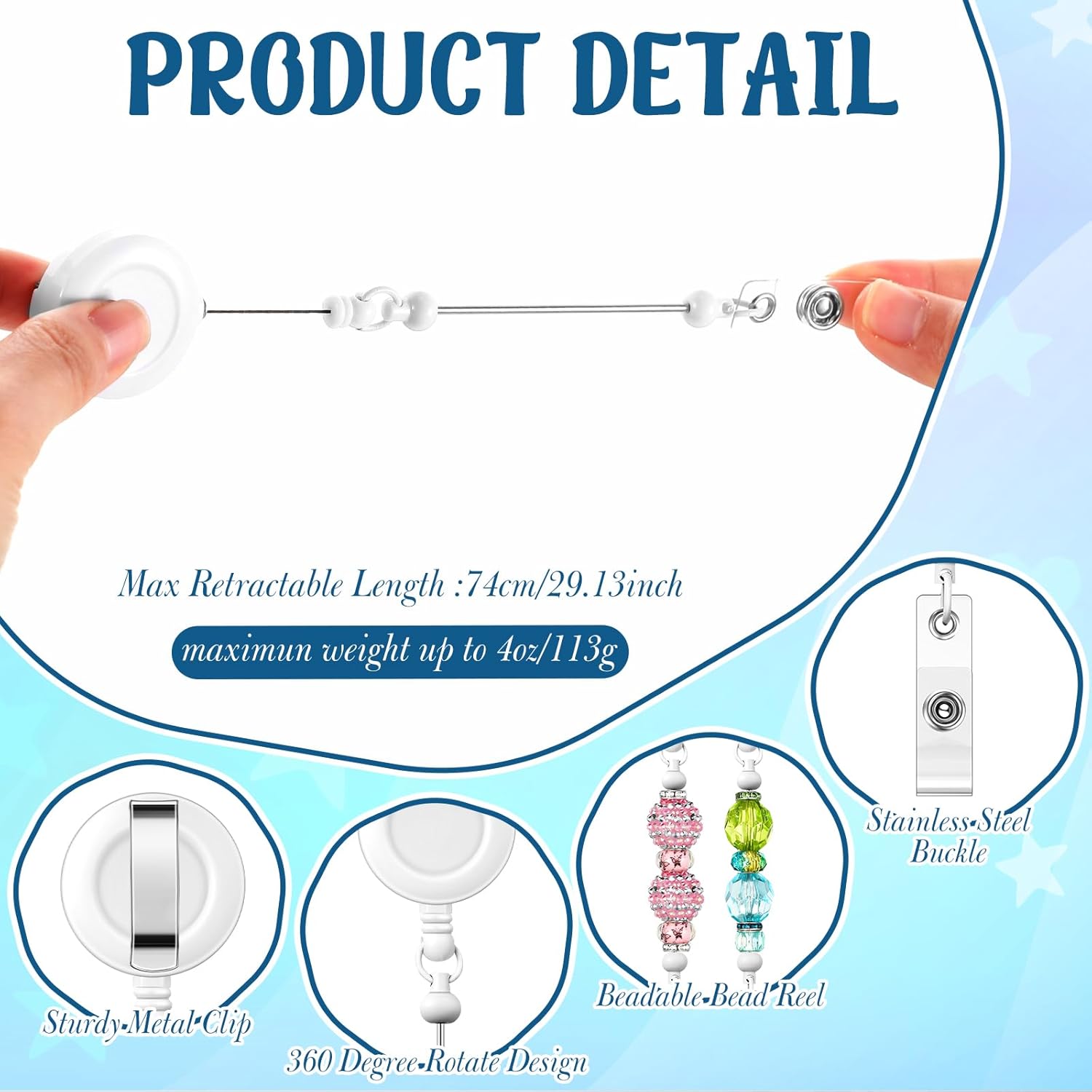 Sayglossy 50 Pcs Beadable Badge Reel Retractable Clips Holder for Beads Bulk Blank Bar ID Name Badge Reels with Belt Clip Beadable Items for Nurse Teacher Office Jewelry DIY Gift