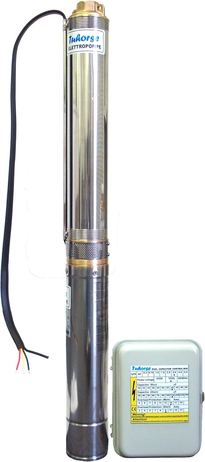 3 HP 4" Submersible Well Pump Complete Set Incl Motor, Pump-end and Control Box. 450ft Maxhead, Rated 23gpm, 30gpm Max. 1-phase 230v, 60Hz, 3450 rpm, 1 Year Warranty, TH4-023-13 (Tuhorse)