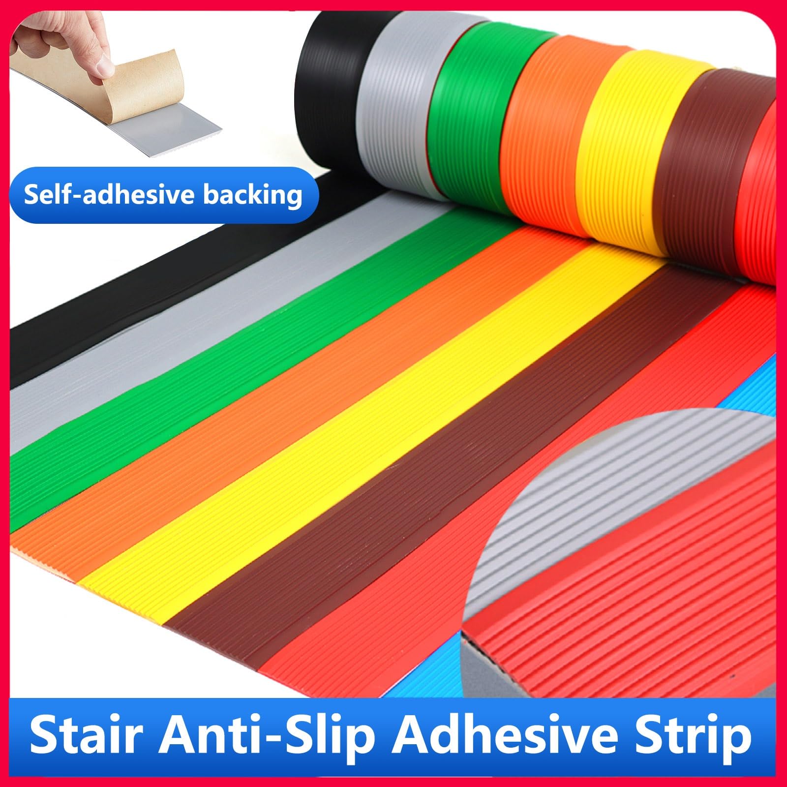 Borde De Escalera De Goma De PVC, Tira De Vinilo Autoadhesiva Antideslizante Para Escalera, Perfil De ÁNgulo De La Nariz De La Escalera, Para Peldaños De Interior Y Exterior, Borde De Goma De PVC(Yell