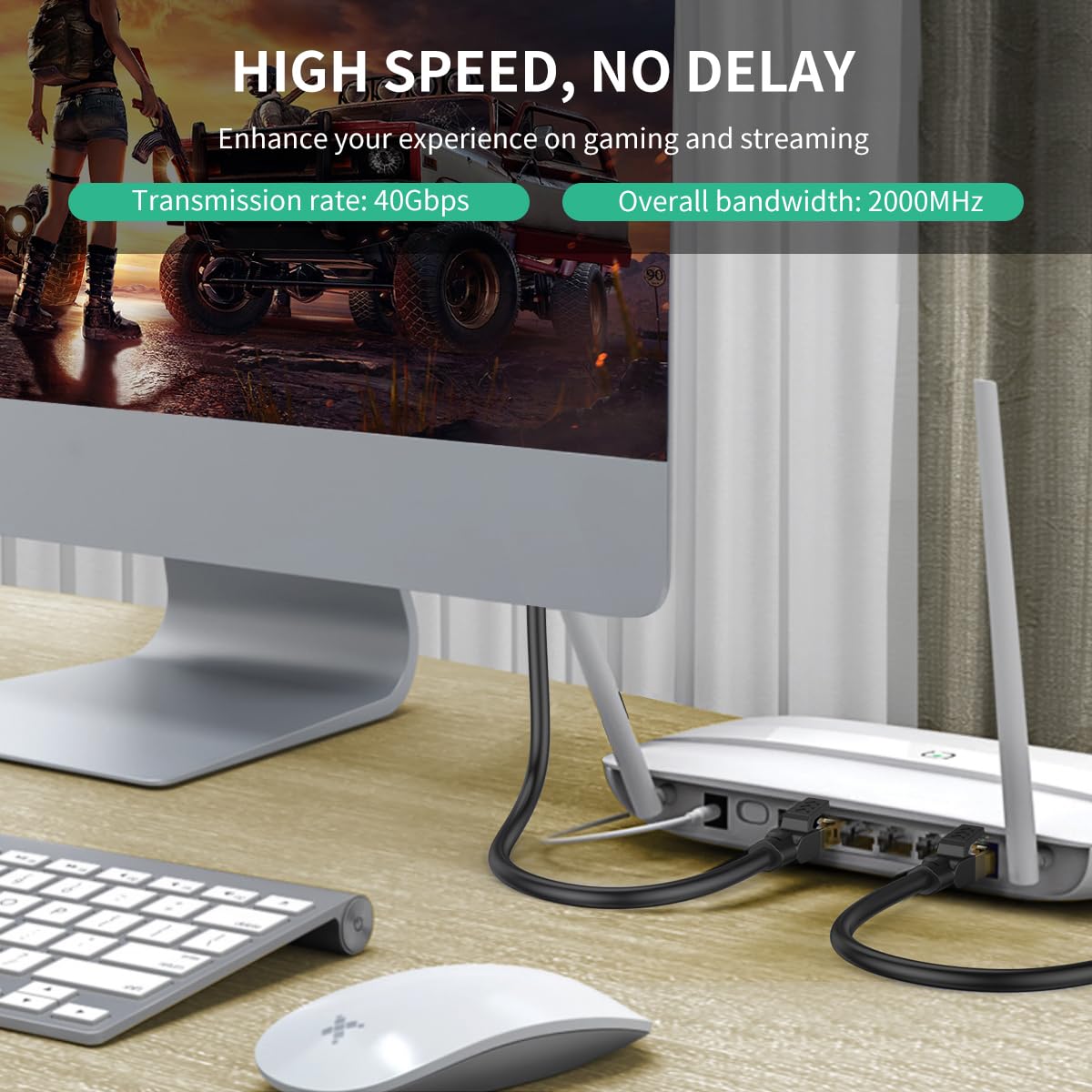 Outdoor Ethernet Cable 60 ft, Heavy Duty Cat 8 Ethernet Cable Internet Cable LAN Cable High Speed Ethernet Cables - Faster Than Cat7/Cat 6e Ethernet Cable