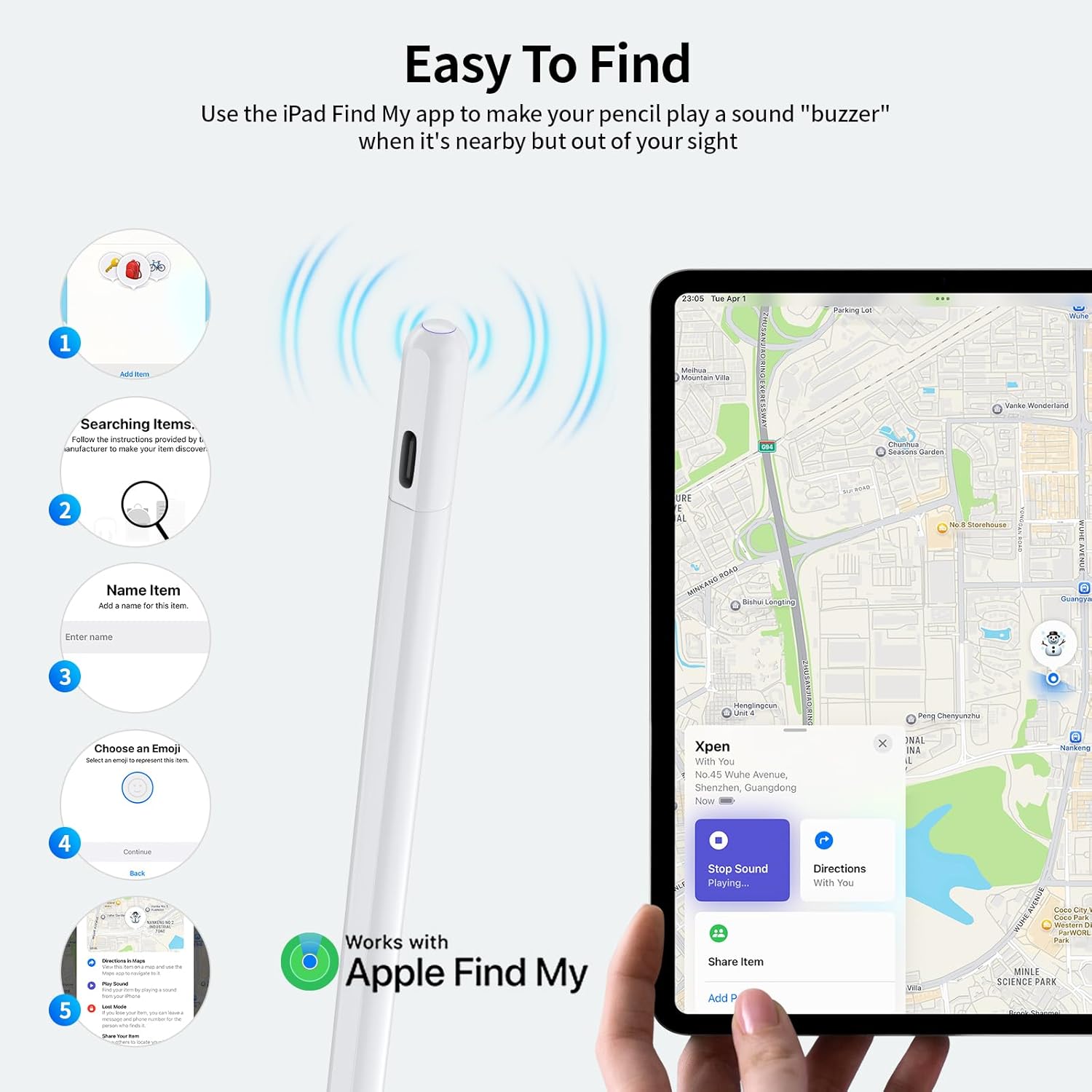 Findmy Stylus Pen for Apple iPad Pencil, USB-C Fast Charge for iPad Pen with Shortcuts/Tilt Sensitivity, Work 2018-2025 iPad 6/7/8/9/10/A16 & Air 3/4/5/M2, Mini 5/6/7 & Pro 11"/12.9"/M4, White - Image 3