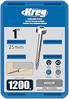Kreg SPS-F1-1200 Zinc Pocket Screws, 1 Inch #6 Fine Thread, Pan Head (1200 Count)