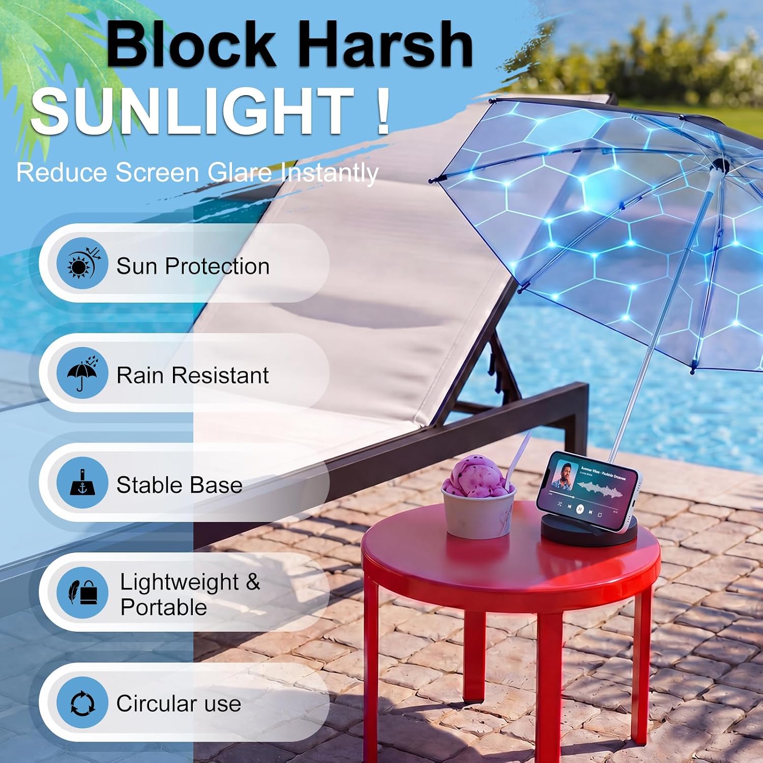 Novabright Mini Drink Umbrella with Base, Small Umbrella