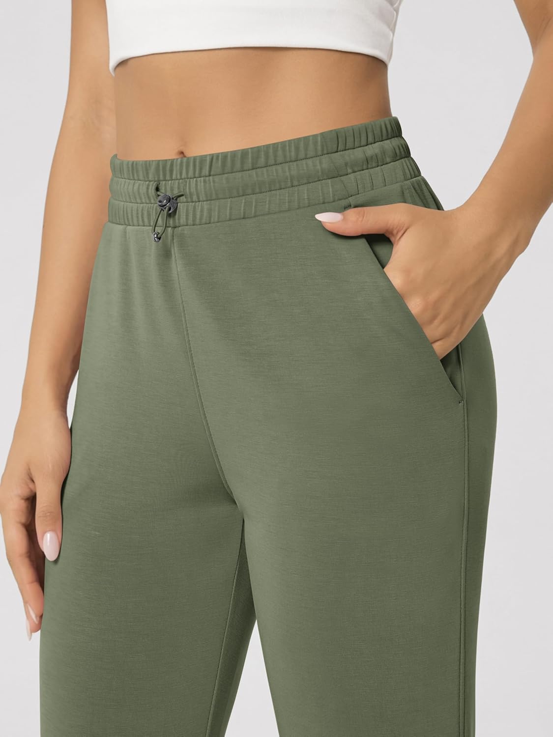 ODODOS Women's Modal Soft Split-Hem High Waist Pants with Pockets Adjustable Shockcord Casual Lounge Pants