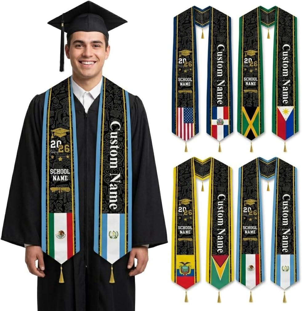Custom Graduation Stole Personalized Two Country Flag Sash for International Student