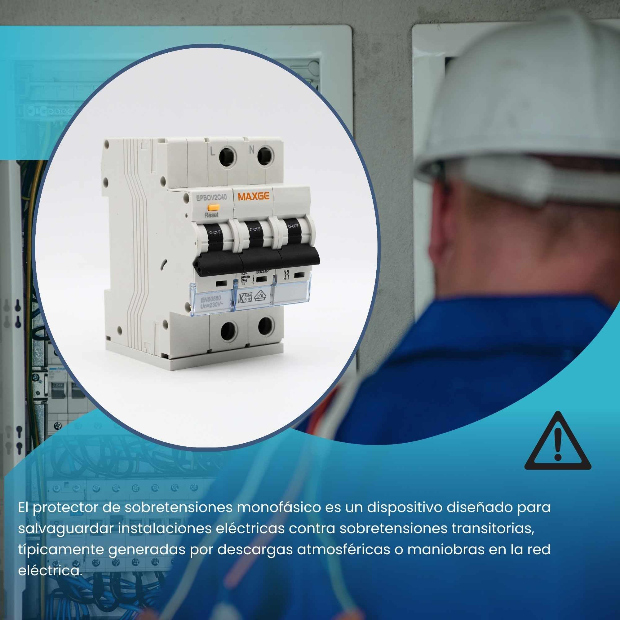 TECHZOCO Protección combinada IGA + sobretensión permanente, Protector monofásico, Protección contra sobretensiones, Norma EN50550, Curva C, Rango de actuación 170V a 280V, 6kA, 2 Polos. 40A