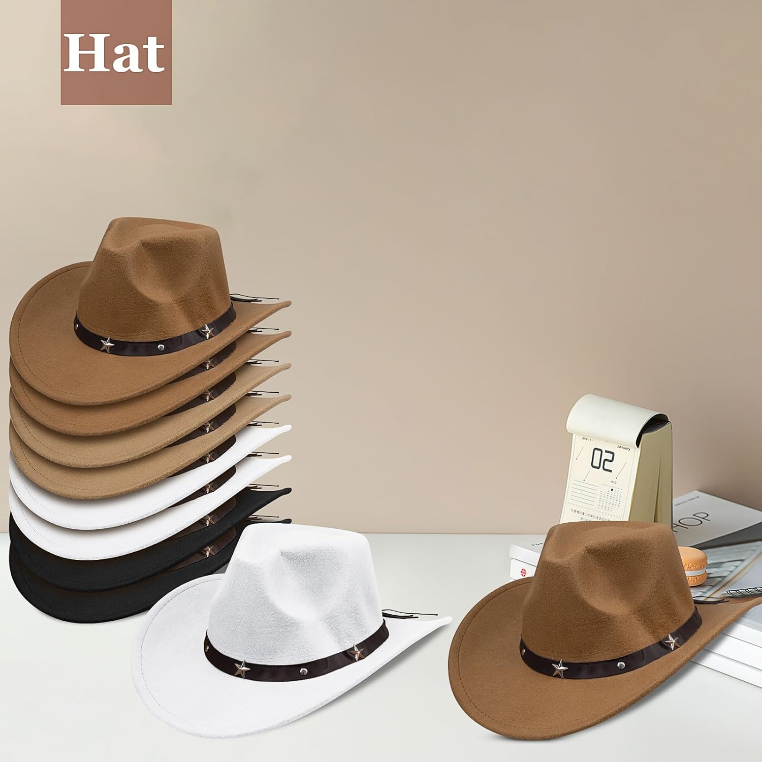 24 Pack Cowboy Hat and Bandana, Western Cowboy Hats Bulk Felt Cowgirl Cowboy Hat for Men Women Fancy Costume Party - Image 4