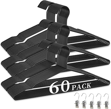 60Pack Wire Hangers+5 Clothes Pins, Space Saving Metal Clothes Hangers