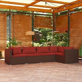 Homgoday Juego de muebles de jardín con cojines (5 piezas), color marrón