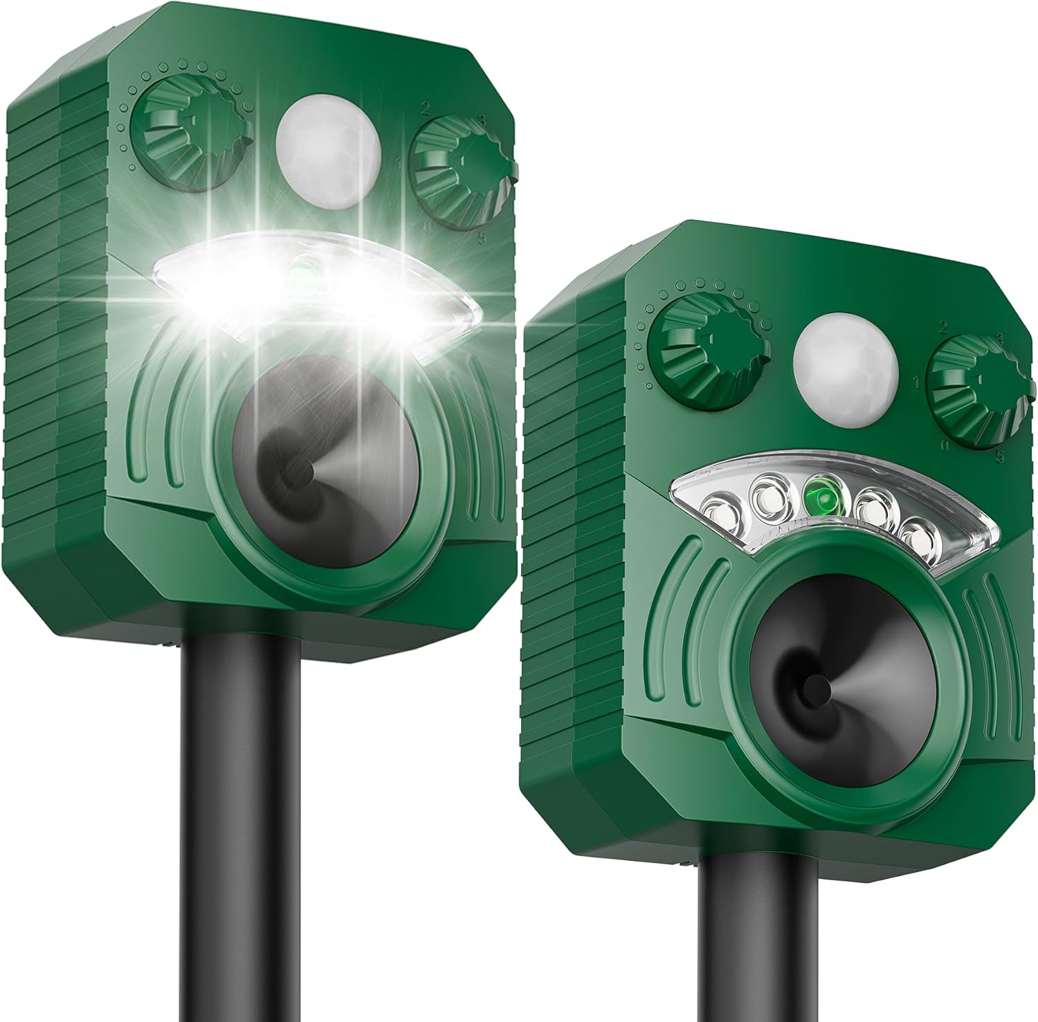 2 Pack Solar Ultrasonic Animal Repellent, Deer Repellent Devices with Motion Sensor, Waterproof Cat Repellent Outdoor with Flashing Lights to Scare Deer, Cats, Squirrels, Raccoons Away from Yard Lawn