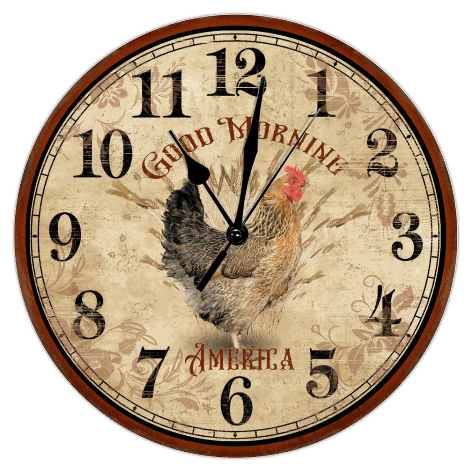 Horloge murale coq rustique vintage de 38cm pendule à quartz silencieuse pour chambre