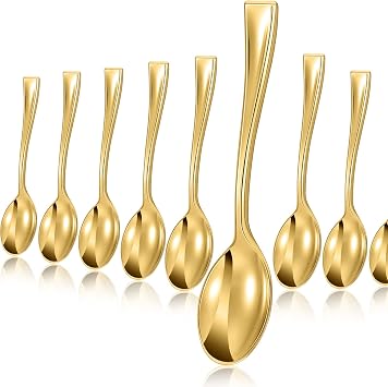Mimorou 300 Pcs Disposable Mini Spoon Set 4 Inch Plastic Dessert, Gold | Heavy Duty Disposable for Appetizers Puddings Ice Cream, Small Portion Serving, Party Catering Buffet Dessert