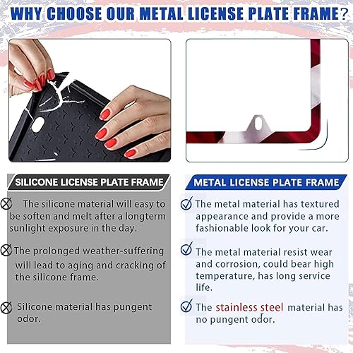 Miniatura 5 de LIN KANG - Marco de placa de bandera estadounidense, paquete de 2 marcos universales patrióticos de acero inoxidable, bandera a rayas de Estados