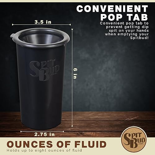 Miniatura 7 de Spit Bud Original Black - Spittoon para masticar tabaco - Taza portátil de inmersión y tabaco con tapa, pestaña para reventar, embudo a prueba de