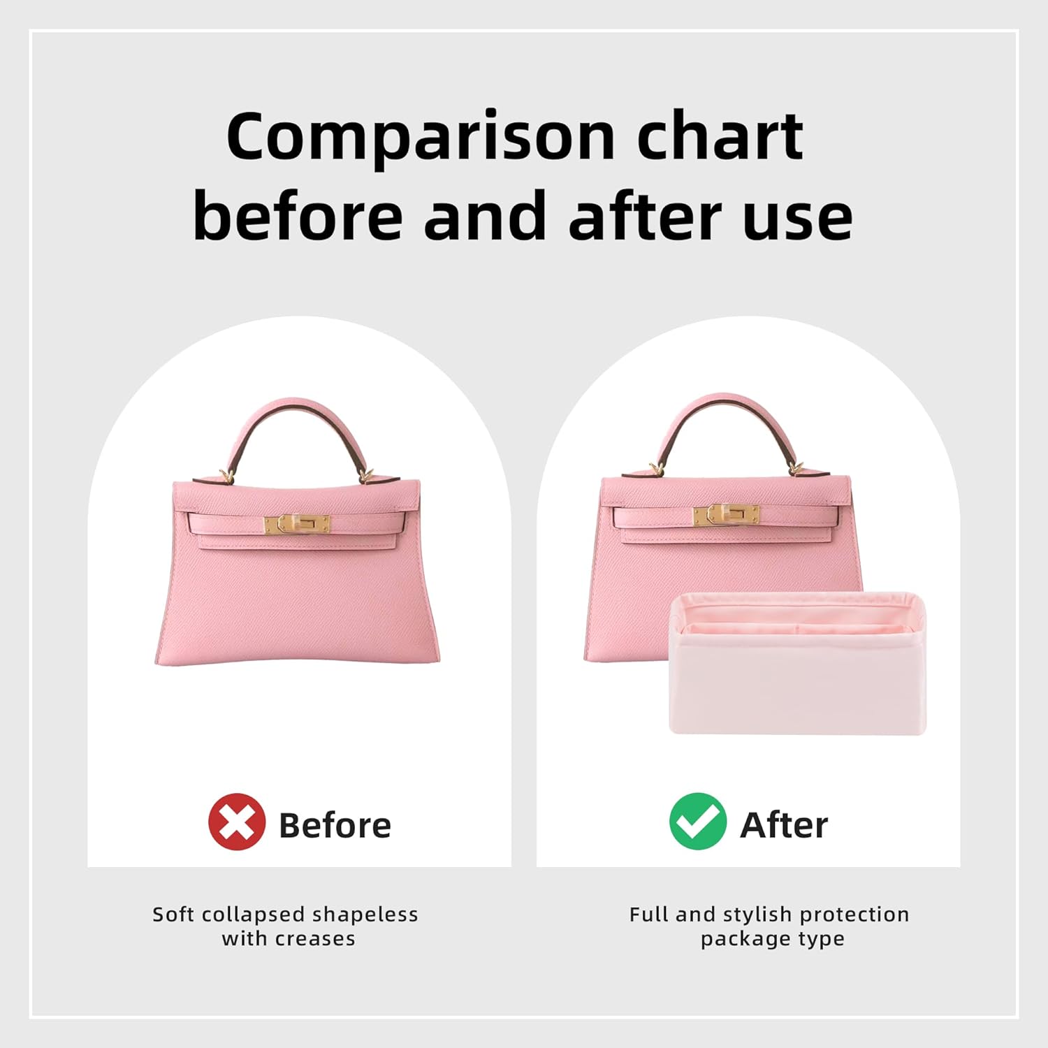 DGAZ Bag Organizer Insert, Silk Purse Organizer, Luxury Handbag & Tote, Fits Kelly Mini I/II /20/25/28/32/35/40 Bags (Pink, MiniKelly2) - Image 4