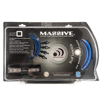 Massive Audio AK0 0 | AWG Amplifier Installation Wiring Kit - Premium 0 Gauge Power & Ground Cables with Fuse Holder for Car Audio Systems