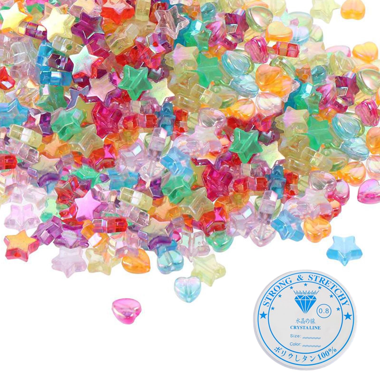 Aurobest 600pcs Multi-Color Acrylic Plastic Heart & Star Shape DIY Craft Beads, Colourful, 9x10 mm, 10x11 mm