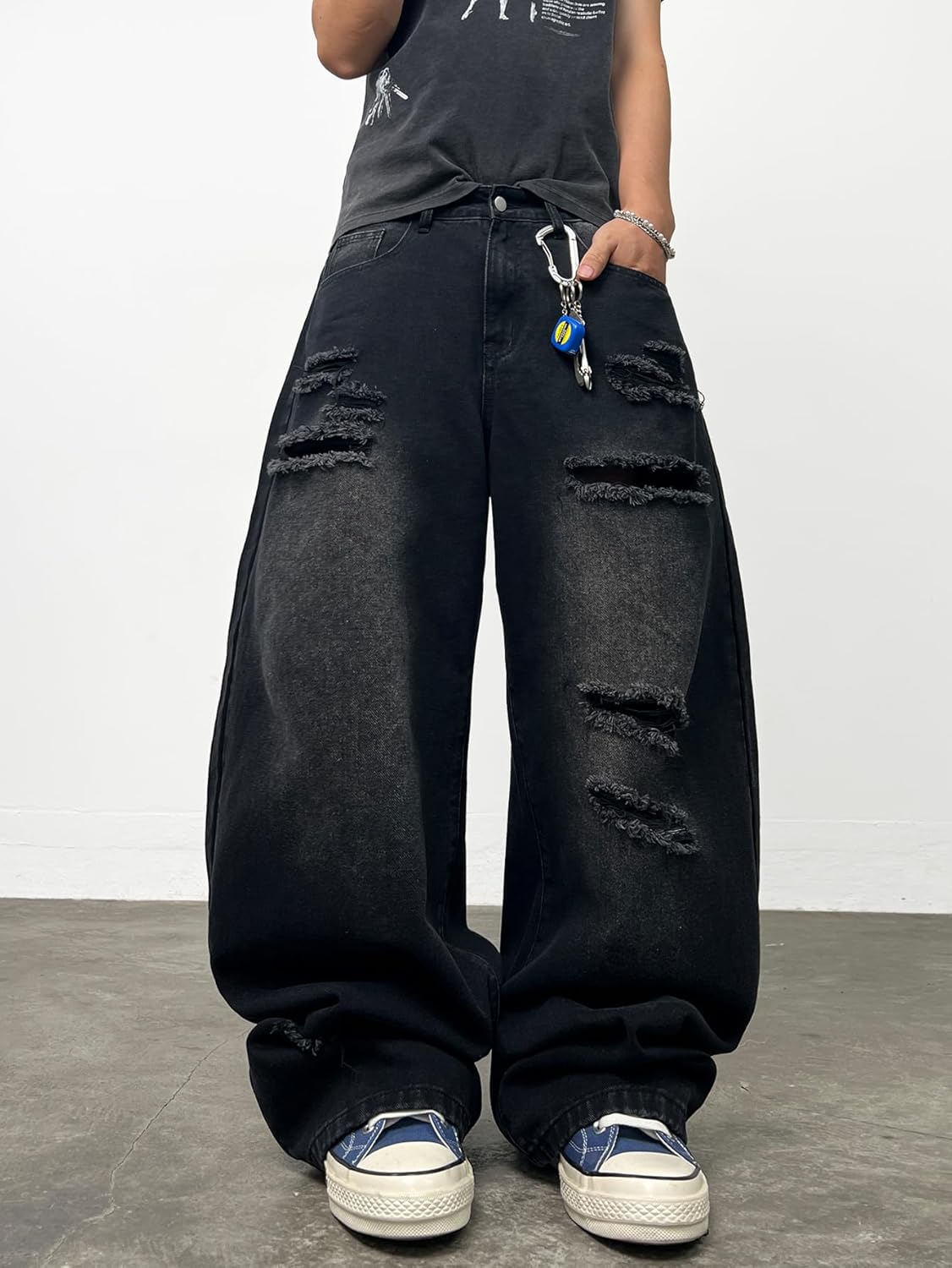 Men's Hip Hop Baggy Jeans Wide Leg Skater Jeans Loose Fit Streetwear Oversized Denim Pants - Image 3