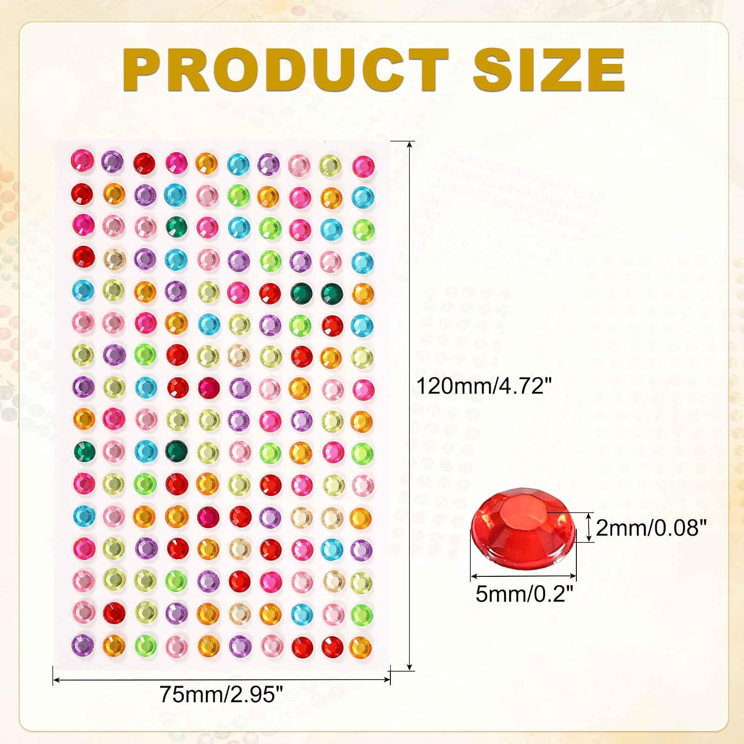 HARFINGTON 5 Sheet/800pcs Rhinestone Adhesive Stickers Self Adhesive Acrylic Gem Sticker 5mm Plastic Face Bling Gem Stones Jewel for Nail Art Craft Clothes DIY Makeup Decoration, Multicolor