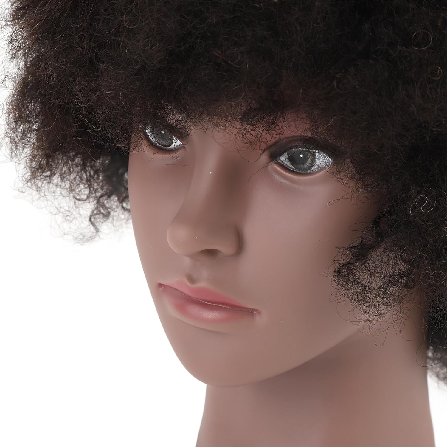 Focket Afro Mannequin Head, Lifelike Scalp Texture Unique Explosion Hairstyle Curly Hair Mannequin Head African with Mesh Cap for Braiding Styling Training Perming