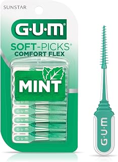GUM Comfort Flex Soft-Picks: Dentist-Recommended Mint Dental Picks for Plaque Removal, Sensitive Gums & Braces, 80 Count with Carry Case