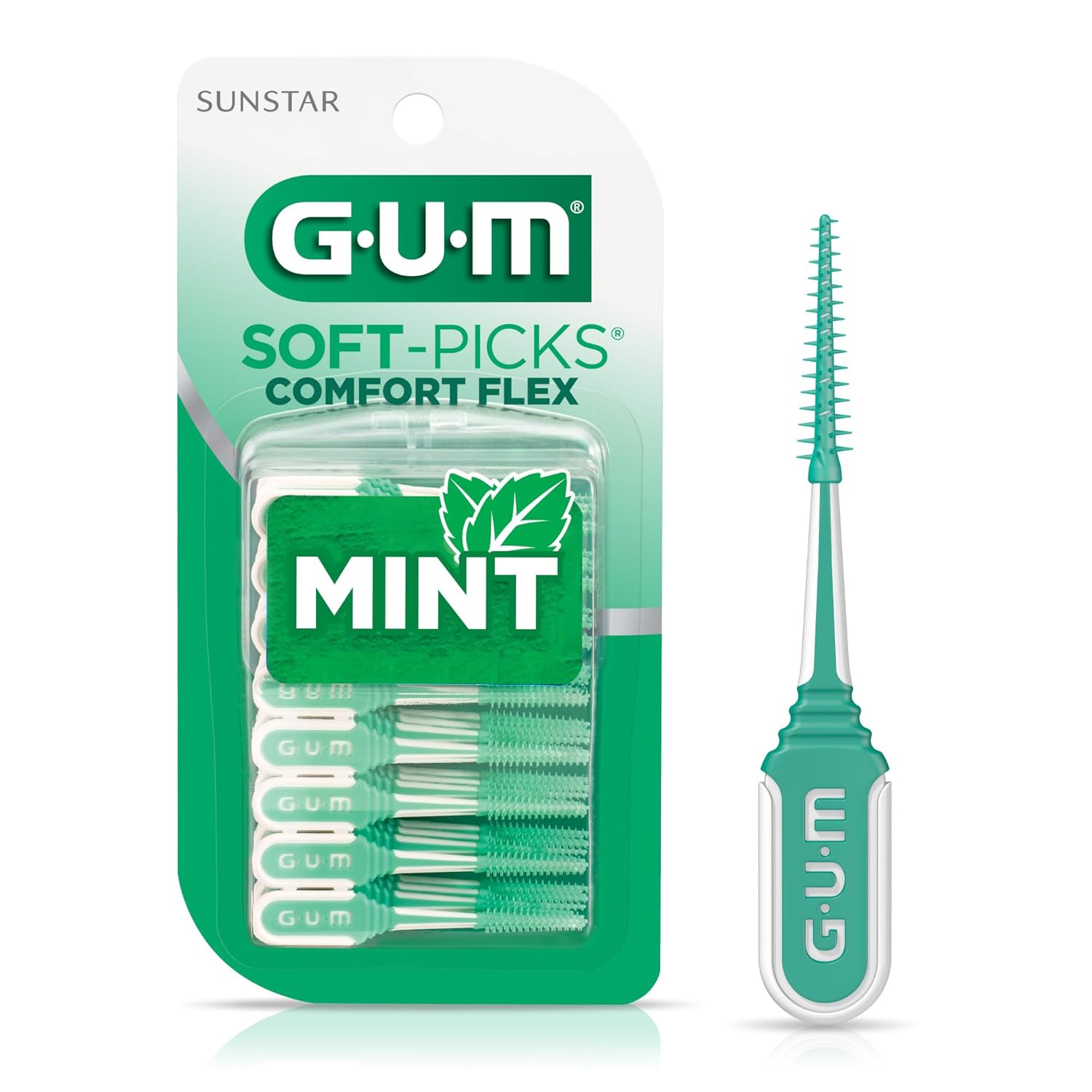 GUM Comfort Flex Soft-Picks: Dentist-Recommended Mint Dental Picks for Plaque Removal, Sensitive Gums & Braces, 80 Count with Carry Case