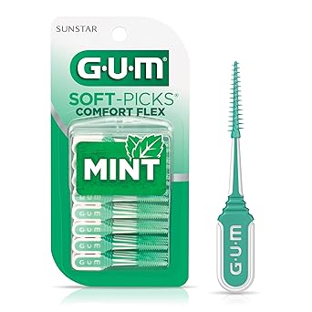 GUM Soft-Picks Comfort Flex Mint Easy-to-Use Interdental Picks for Plaque Removal Health with Convenient Carry Case, Dentist Recommended, 80 Count