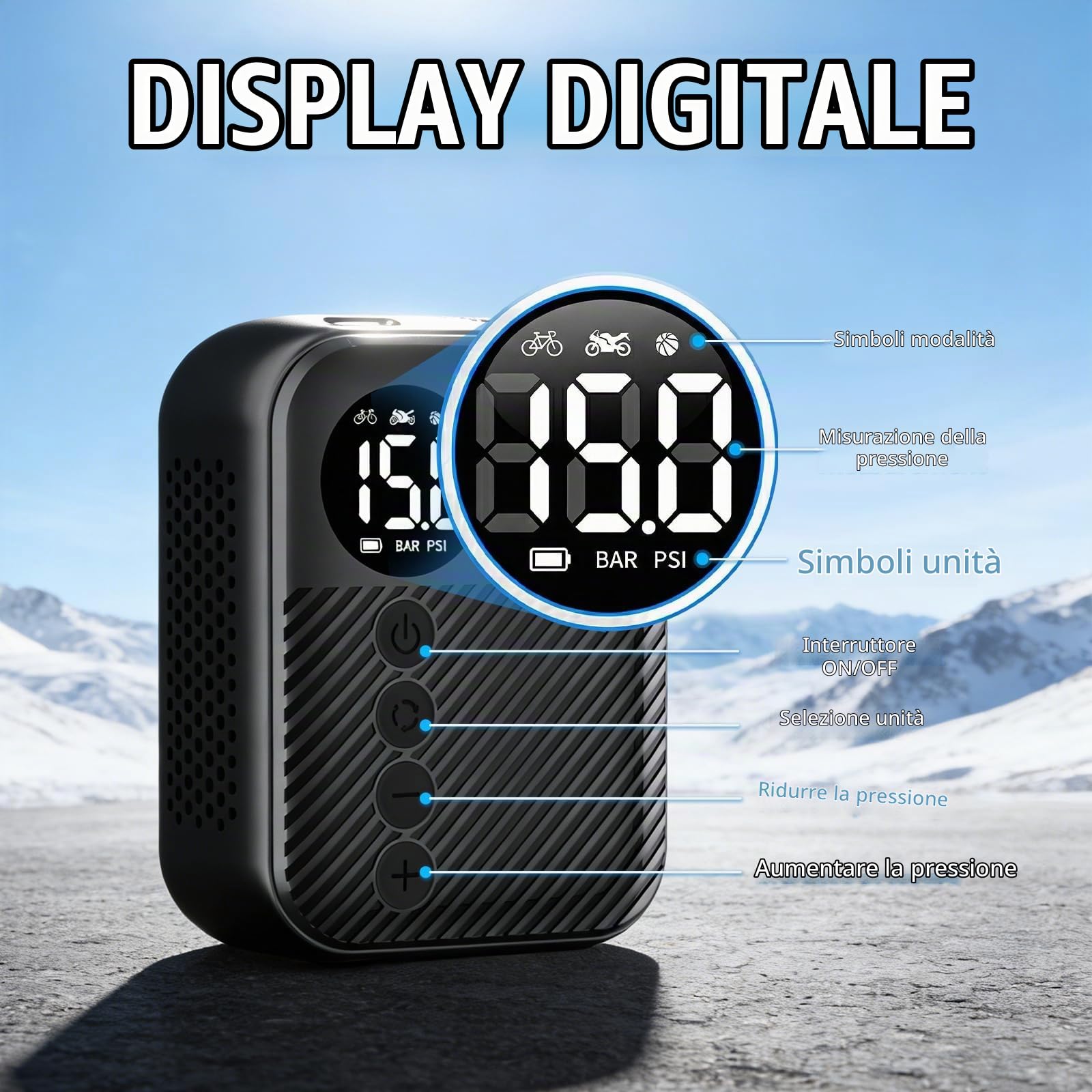 Piccola Pompa Per Bicicletta Con Manometro, Pompa Ad Aria Elettrica Da 150 PSI, Spegnimento Automatico, Pompa Mini Elettrica, Compatibile Con La Maggior Parte Delle Valvole, Gonfiaggio Rapido Per