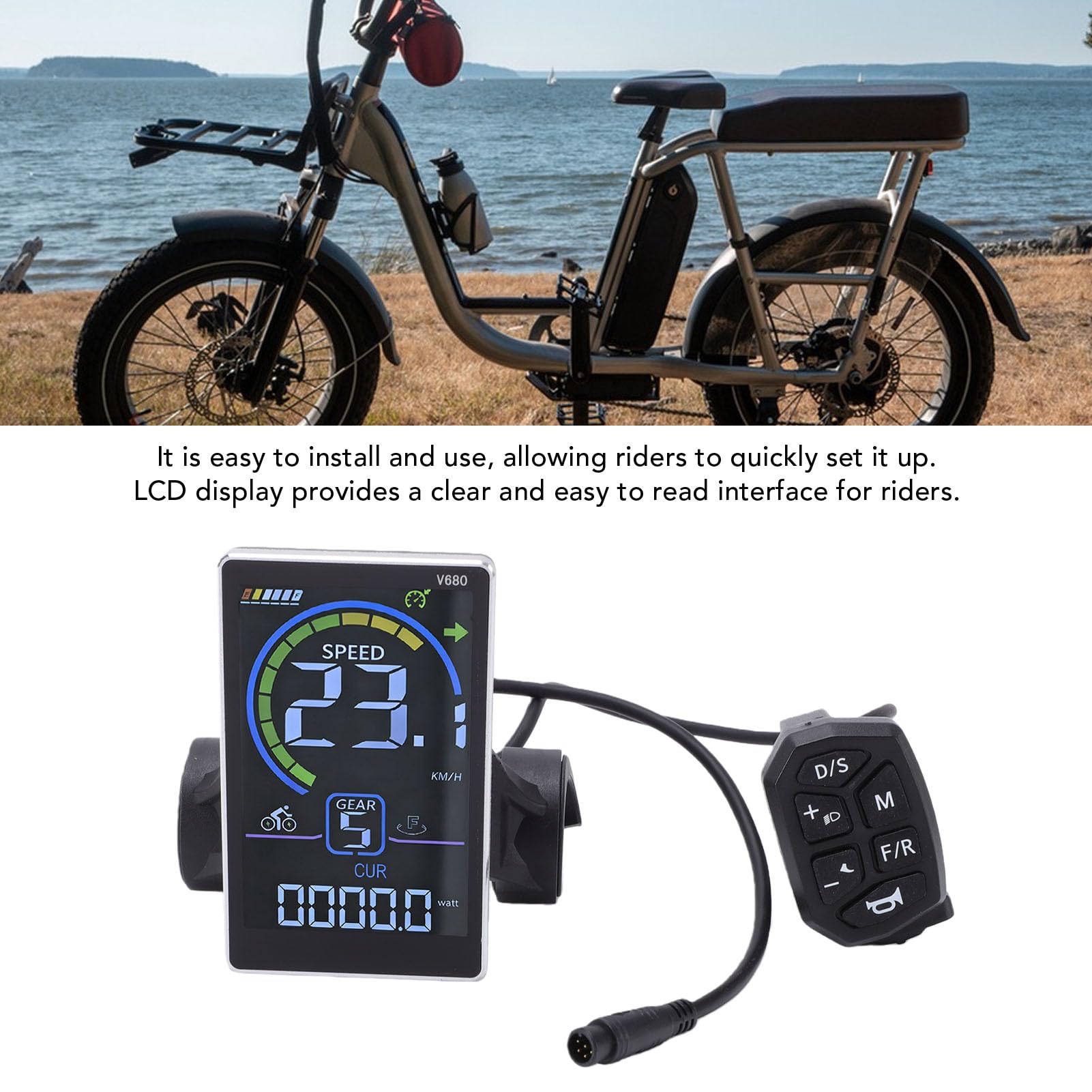 Elektrofahrrad-LCD-Display für Roller, Panel mit 6-poligem Anschluss, Kompatibel mit UART-Protokoll, 31,8 Mm oder 22,2 Mm Montageöffnung