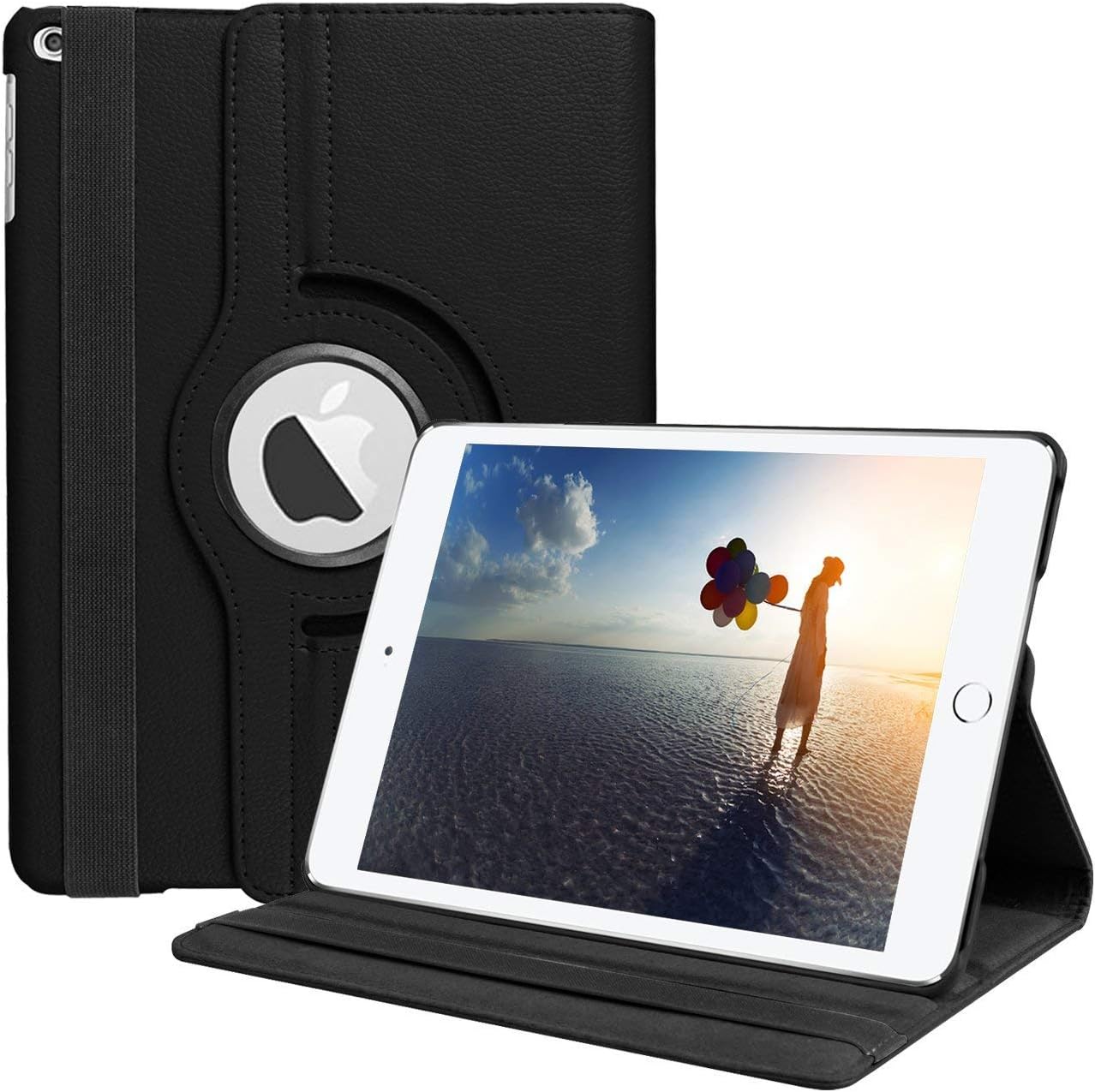 Caseous 360 Rotate Synthetic Leather Flip Cover Case for Apple iPad 9.7 2017 2018 5th 6th Generation (Black)