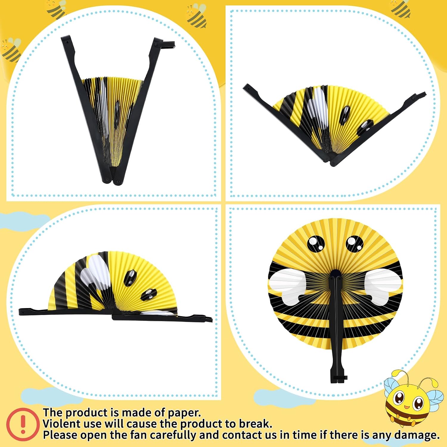 Taiyin 24 Pcs Bee Paper Fans Party Supplies Decorative Handheld Party Favor image 3