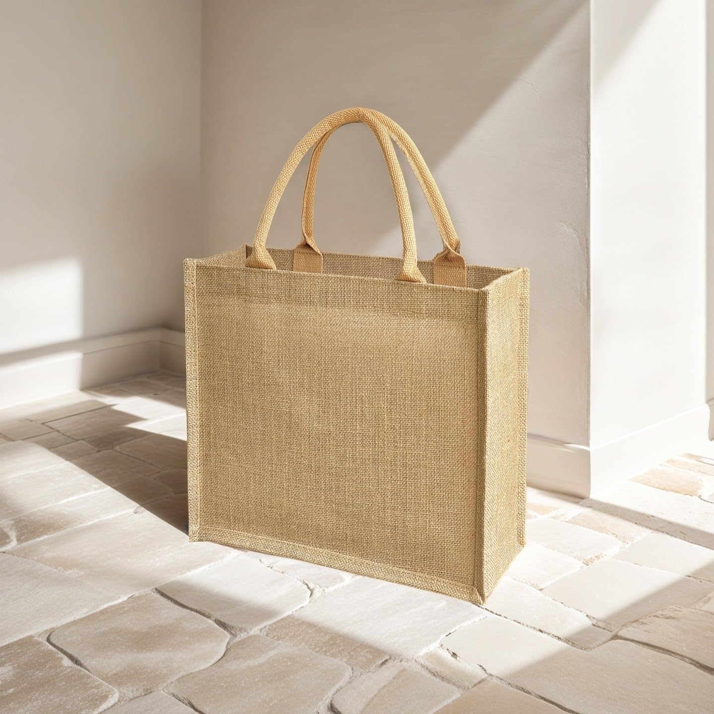 15 Pack Burlap Tote Bags 12x12x6 Inch Natural Jute Handbags with Waterproof Lining, Reusable DIY Gift Bags for Wedding Beach Shopping